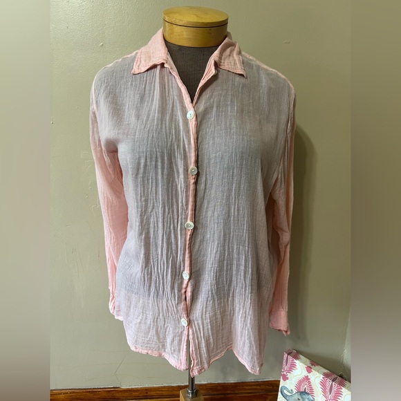 Putumayo Soft Pink Sheer Gauzy Button Down Size Large - Picture 1 of 7